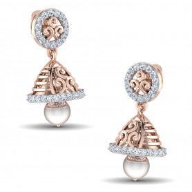 Diamond & Pearl Filigree Jhumki -Temple Jewelry Collection