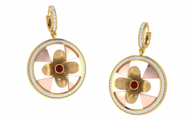 Two tone Floral Garnet & Diamond Earring