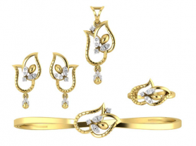 Diamond Jewelry Set - Pendant, Earring, Ring & Bracelet