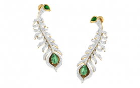 Emerald & Diamond Feather Earring